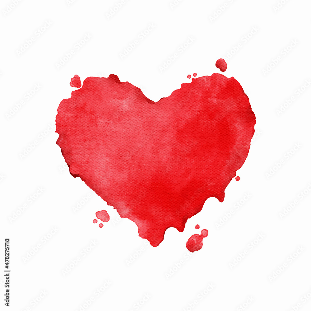 Watercolor painting liquid heart shape, Valentine element card. Vector.
