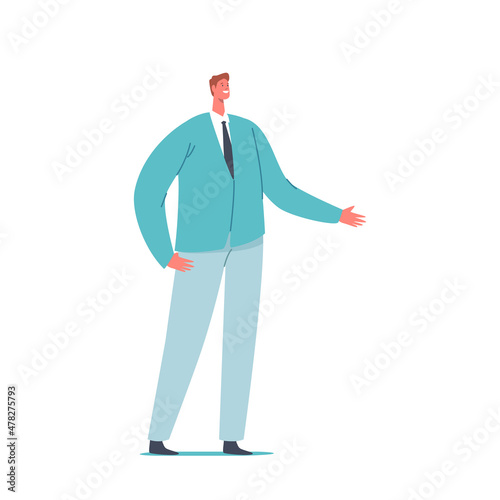 Young Positive Fashioned Business Man, Single Male Character Wear Blue Blazer and Trousers Isolated on White Background