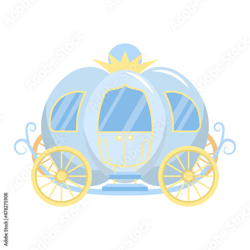 Cute Cinderella princess carriage clipart. Flat vector cartoon design