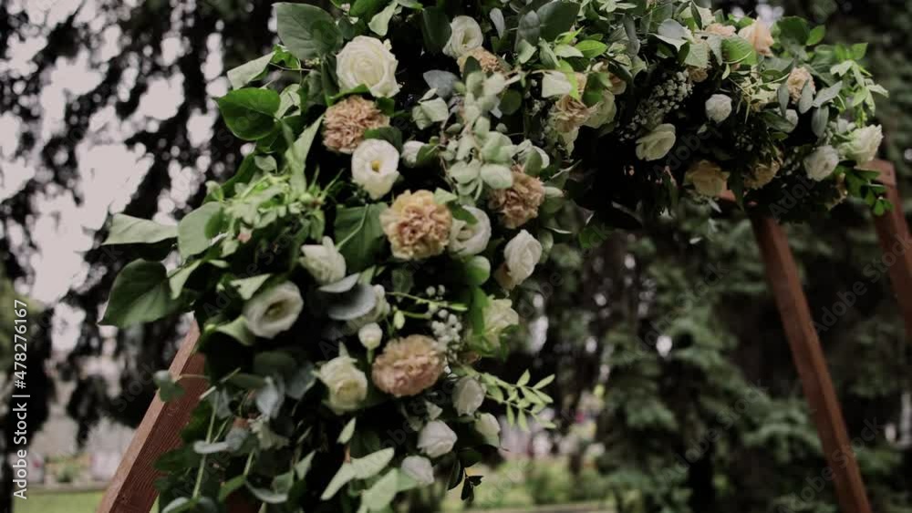 flowers on wedding arch close-up in summer flowers on wedding arch close-up in summer