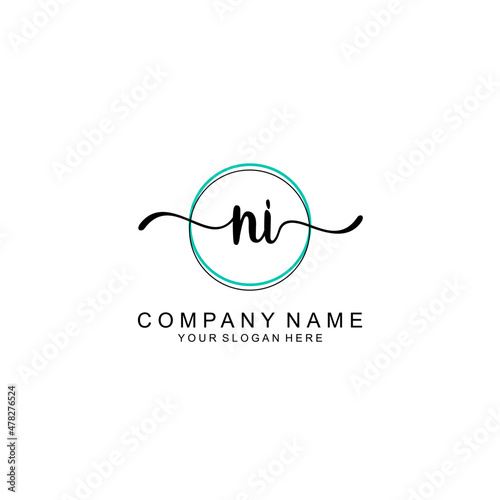 NI Initial handwriting logo with circle hand drawn template vector