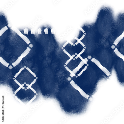 Seamless background Japanese Kimono. Organic Texture Element Wabi Sabi, coloration in Tie Dye, Ikat . Minimalist Asian Boho Pattern. Modern design in vintage retro style. Indigo shibori background