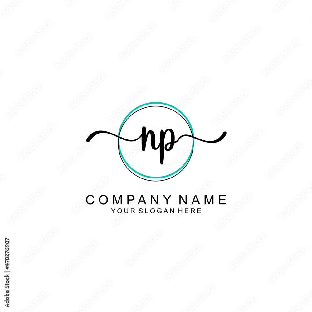 NP Initial handwriting logo with circle hand drawn template vector