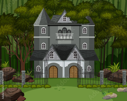 Scene with haunted halloween mansion