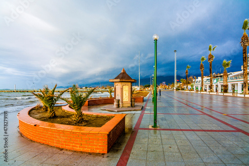 Akcay Town coastline in the storm.