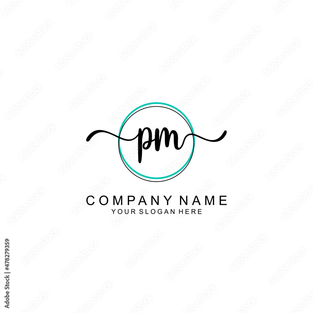 PM Initial handwriting logo with circle hand drawn template vector PM Initial handwriting logo with circle hand drawn template vector