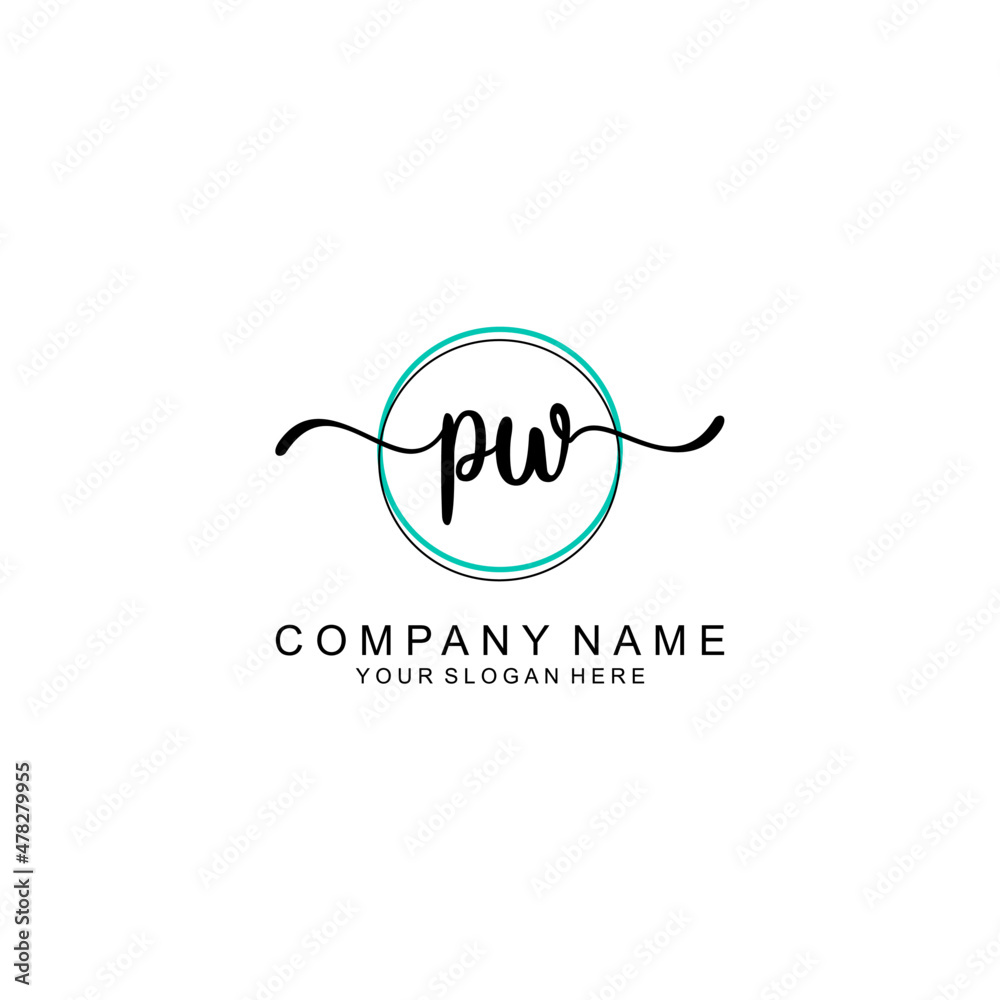 PW Initial handwriting logo with circle hand drawn template vector PW Initial handwriting logo with circle hand drawn template vector