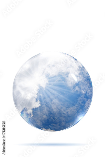 Wolken vor blauem Himmel in einer Glaskugel  Illustration