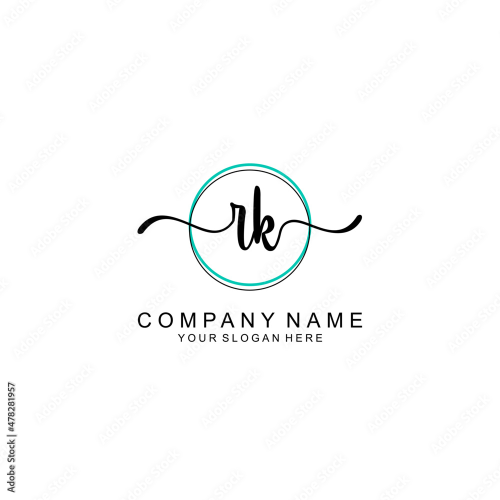 RK Initial handwriting logo with circle hand drawn template vector