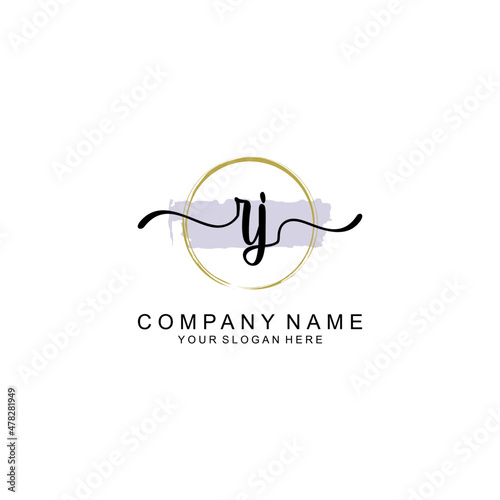 RJ Initial handwriting logo with circle hand drawn template vector