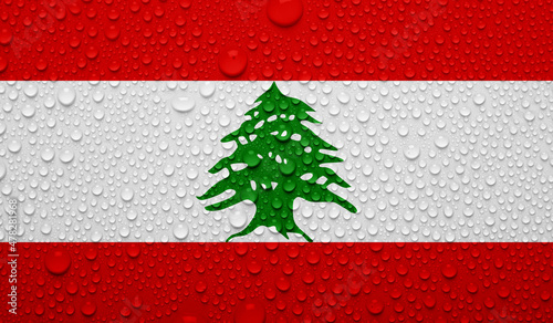 Lebanon flag on water texture. 3D image photo