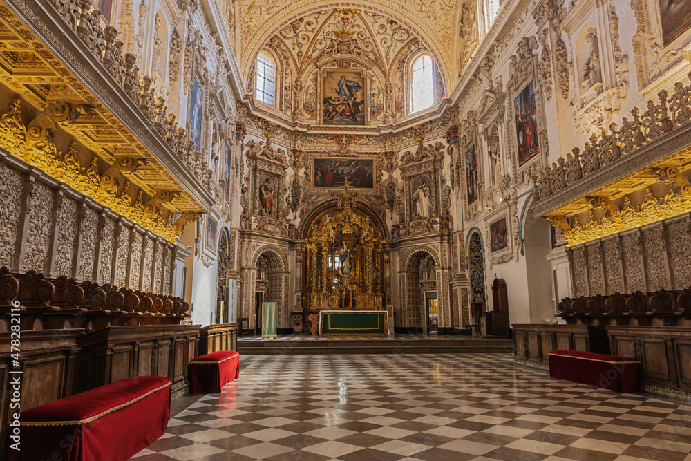 View of the richly decorated baroque chapel of the Cartuja Monastery in Granada