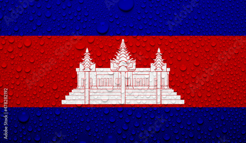 Cambodia flag on water texture. 3D image