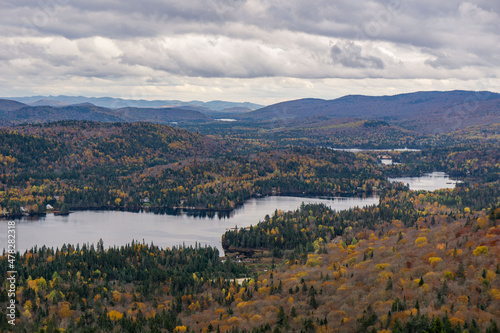 View on the Assomption lake and the Laurentides mountains from the Belvedere at the end of 