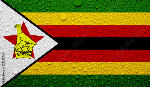 Zimbabwe flag on water texture. 3D image