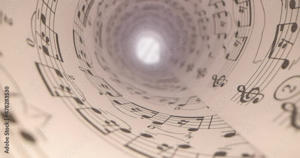 Camera slide into old yellowed music score . Musical Notes - Slider shot of musical notes. Camera slide into old yellowed music score . Musical Notes - Slider shot of musical notes.