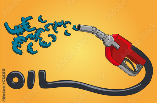 Zapfhahn. Zapfsäule die teuere Benzin- und Diesel-Preise symbolisiert, Vektor-Illustration mit ZApfpistole und Euro-Zeichen
