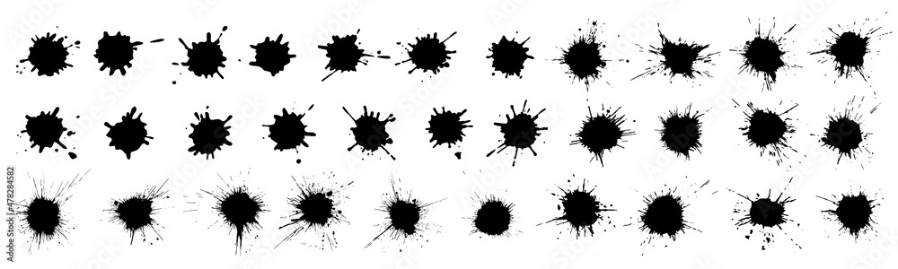 Set of beautiful ink blots, splats. Paint splashes. Vector illustration.