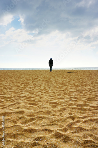 Man walking alone in Varakala beach. (ID: 478286111)
