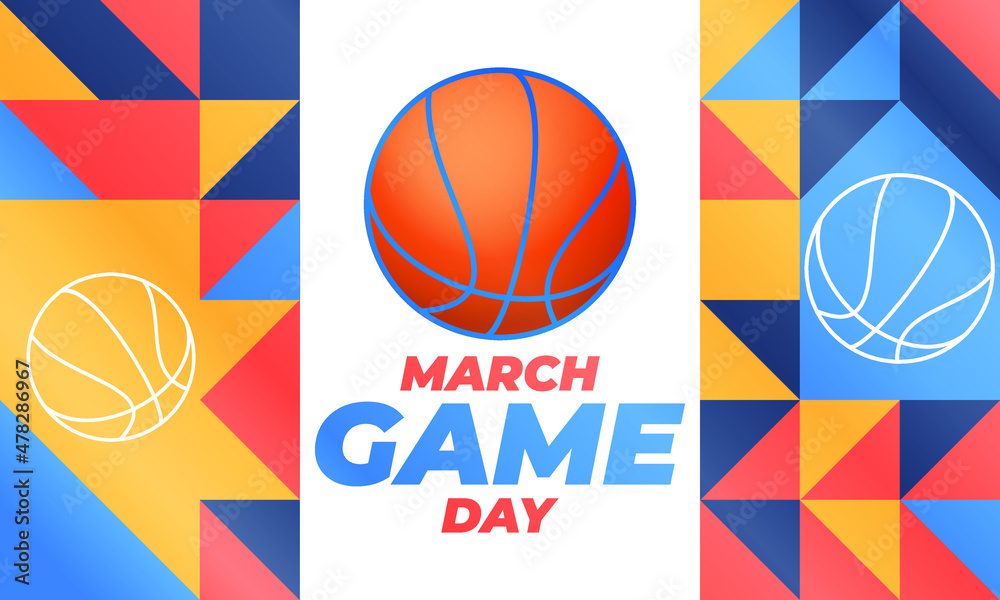 Game Day basketball tournament in March. Basketball playoff. Played each spring in the United States. Sport poster. Vector illustration EPS 10.