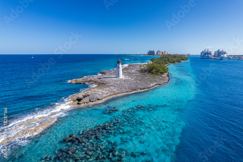 Nassau Harbour lighthouse in Paradise Island, Nassau, Bahamas.