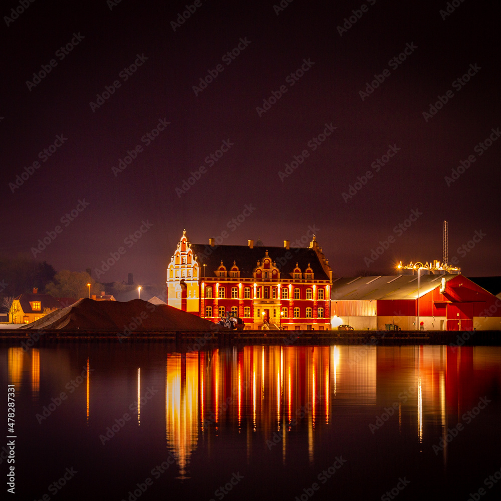 Illuminated night house in Korsør