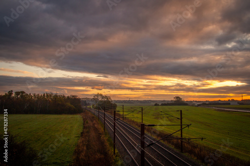 Sunset above the train tracks