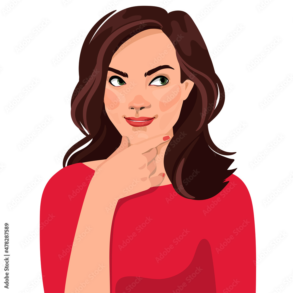 Portrait of a successful girl with arm near her face. Business woman smiling. Vector flat illustration. Avatar for a social network. Portrait of a successful girl with arm near her face. Business woman smiling. Vector flat illustration. Avatar for a social network.