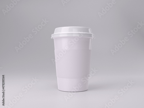 3d render white plastic coffee cup mockup template photos with white background front view