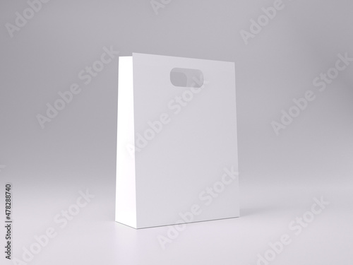 3d render white paper shopping bag for mockup template with white background front view