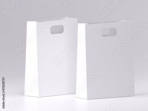 3d render two white paper shopping bag for mockup template with white background side view