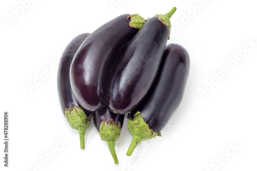 Heap of eggplants on a white background