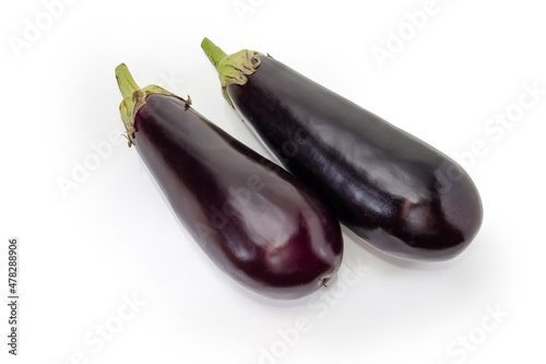 Two eggplants on a white background