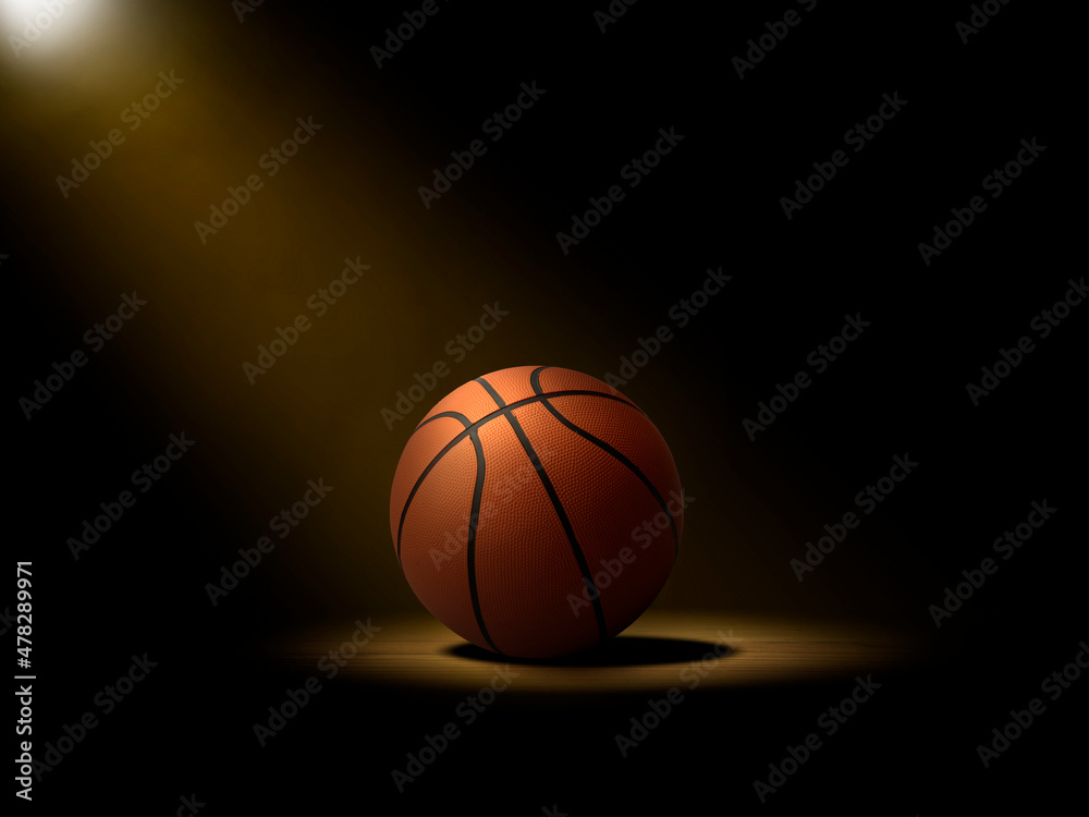 Basketball ball on the parquet with black background