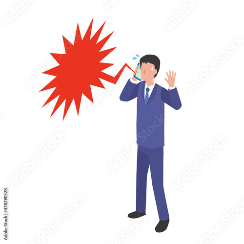 クレームの連絡を受ける男性