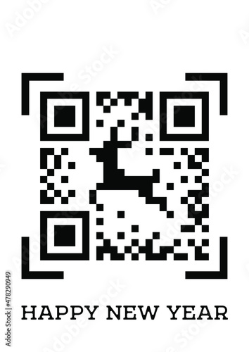 vector festive christmas and new year pattern on ugly sweater stylized as qr code isolated on white background. Pixel prancing deer. useful for New Year and Christmas holidays, postcards, web, print.