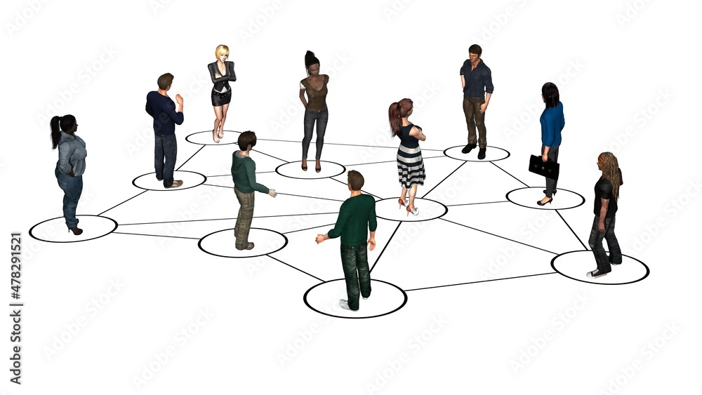 Network connected business persons - team management and community concept - 3D illustration Network connected business persons - team management and community concept - 3D illustration