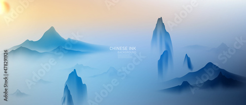 modern design vector illustration of a gorgeous chinese ink landscape painting