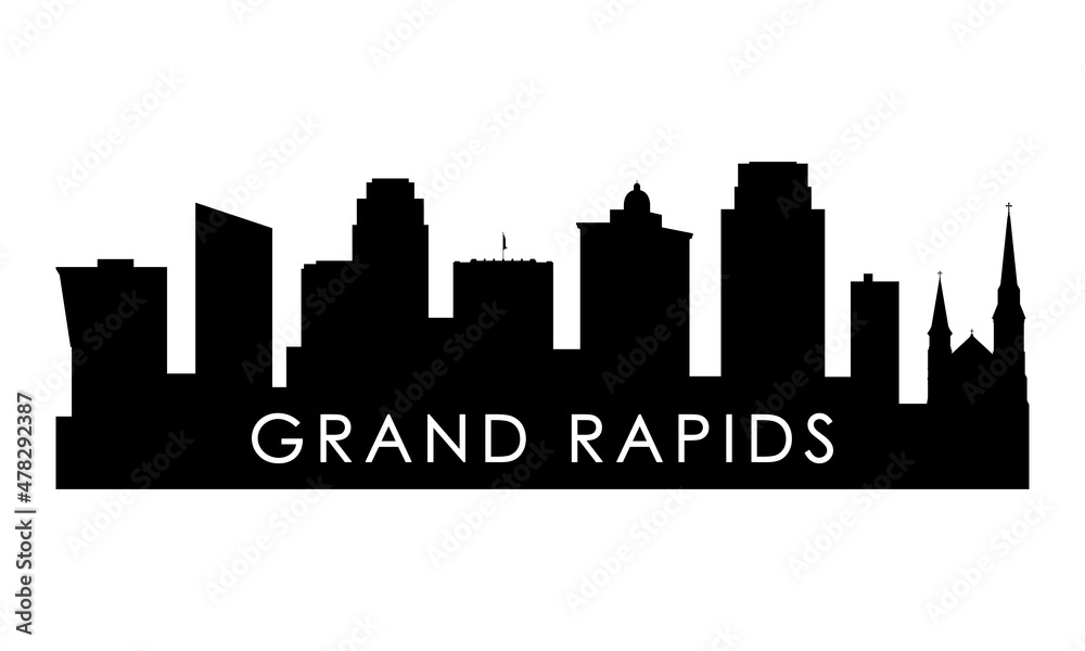 Grand Rapids skyline silhouette. Black Grand Rapids city design isolated on white background.