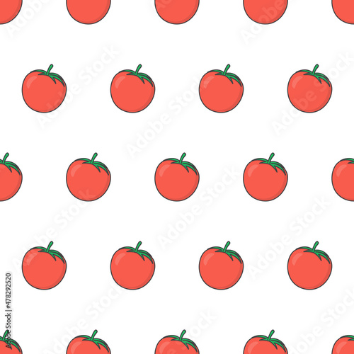 Fresh Tomato Seamless Pattern On A White Background. Tomatoes Theme Vector Illustration