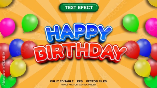 Photography happy birthday editable text effect premium vector