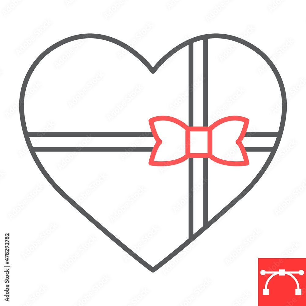 Obraz premium Heart shaped gift box line icon, valentines day and present, heart shaped gift vector icon, vector graphics, editable stroke outline sign, eps 10.