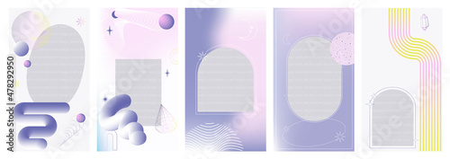 Template for instagram, social media collection. Vertical background. Modern gradient abstract elements, Line, Geometry Shapes, Wave, Astrology sings, 3d shapes. Editable Vector Illustration.