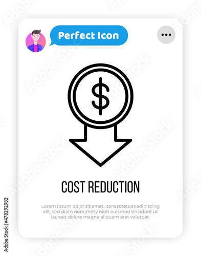 Cost reduction thin line icon. Special offer, promotion, price fall. Modern vector illustration.