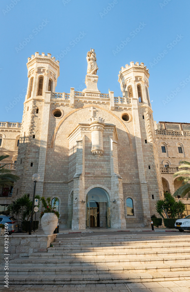 The building of Notre Dame of Jerusalem Center - historic, Vatican-owned guesthouse and pilgrim center built in the 19th century in Jerusalem city, in Israel