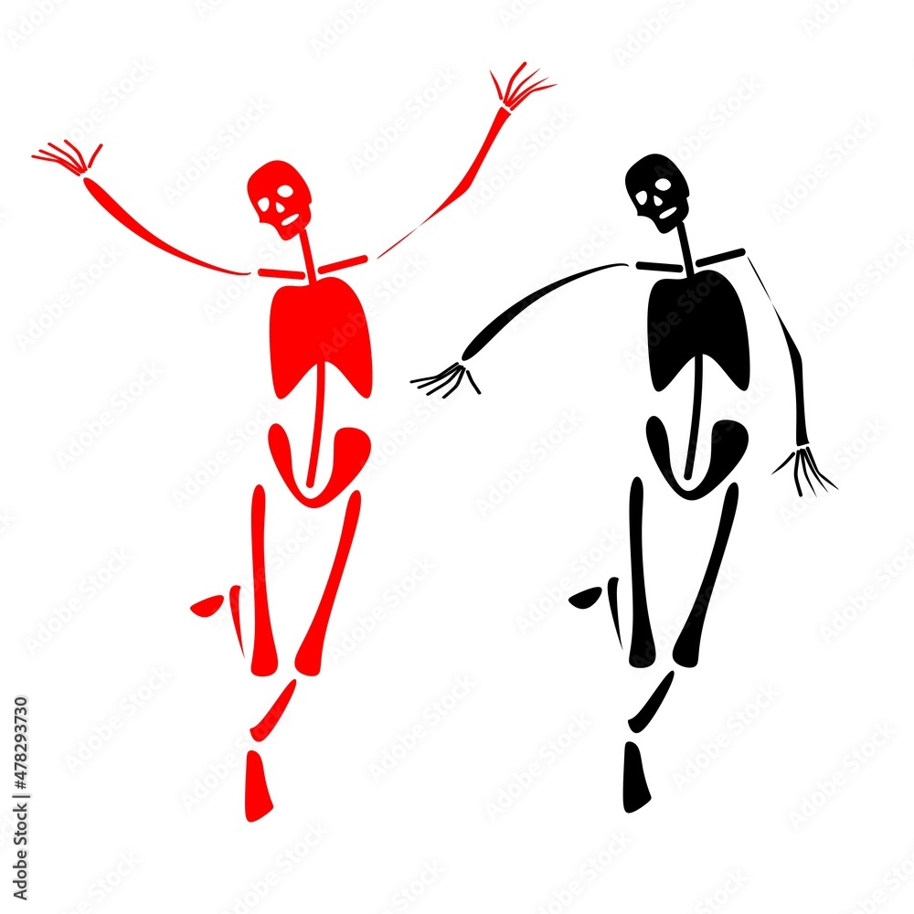 The skeletons are black, red. Halloween skeleton and medicine. Human skeleton. The skeleton is beautiful.