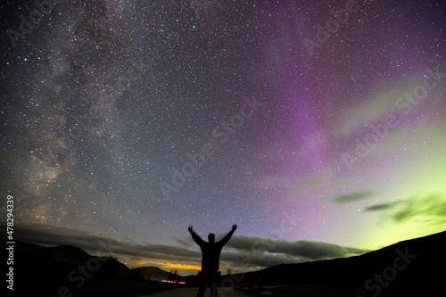 Northern lights and milky way in Dovrefjell National Park, Norway