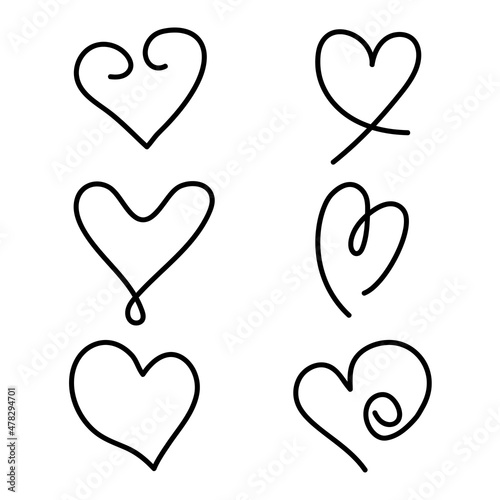 Set of hand drawn heart, isolated on white background. Vector illustration for your graphic design.