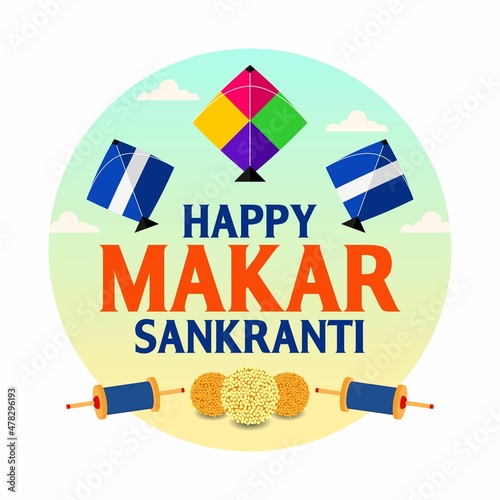Happy Makar Sankranti Vector Banner. Auspicious Festival of Hindu Illustration background. Holiday of India.