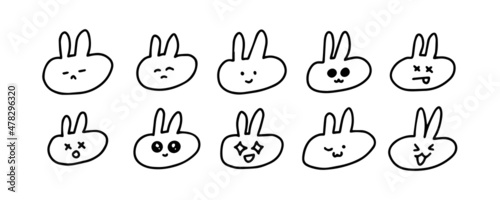 bunny illustrations in various expressions. hand drawn doodle set of animal drawings. simple illustration in vector for element decoration.